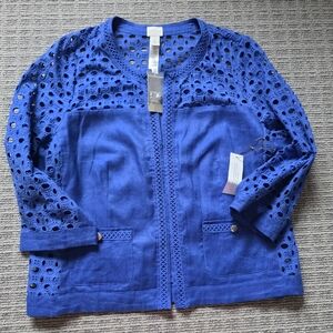 Chico's Royal Blue Eyelet Cotton Jacket